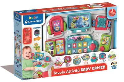 Clementoni Baby - Tavolo attività Baby Gamer, Postazione Gaming per Bambini, con Tastiera e Elementi Interattivi