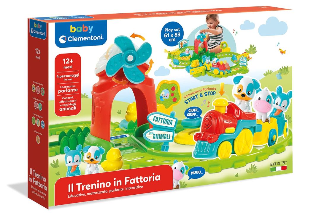 Clementoni Baby Trenino in Fattoria, Treno Giocattolo Bambini 12+ Mesi, Play Set con 4 Personaggi