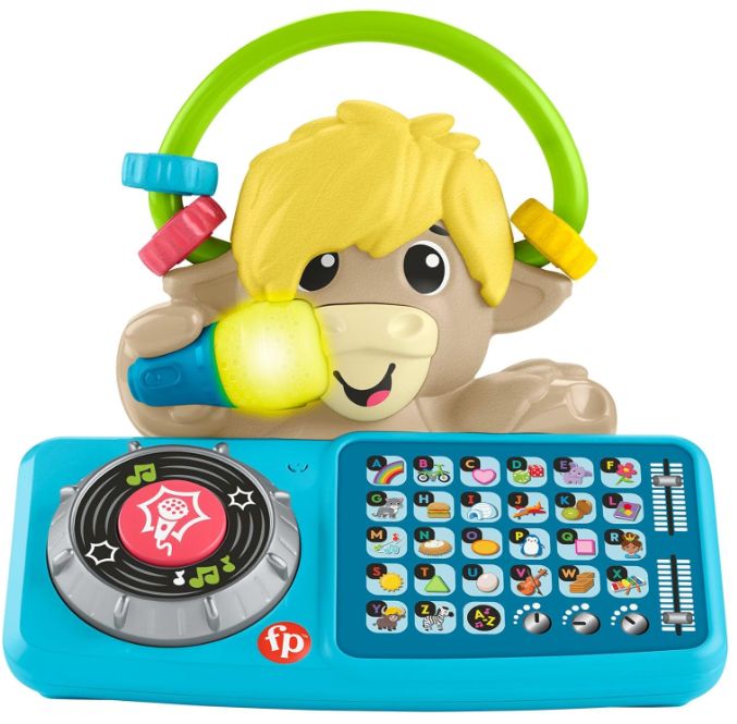 Fisher- Price Animal Band - Lello il Torello Prime Parole, toro interattivo per l'apprendimento con tasti a forma di lettera e 115 canzoni, luci e microfono, giocattolo per bambini, 9+ mesi, HYL01