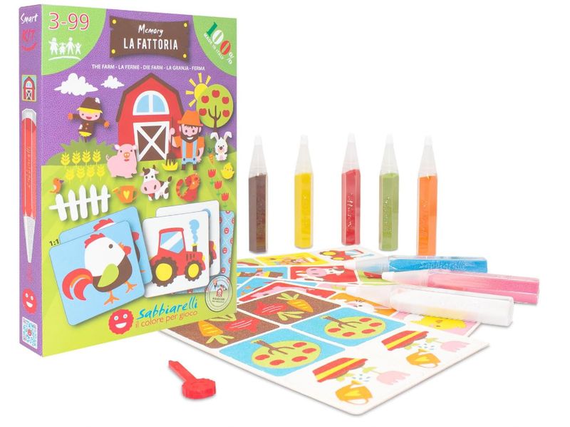 Sabbiarelli Sand-it For Fun - Kit La Fattoria Memory - Set Lavoretti Creativi: Colora con la Sabbia e Gioca a Memory