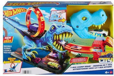 Hot Wheels City Pista T-rex con una macchinina inclusa