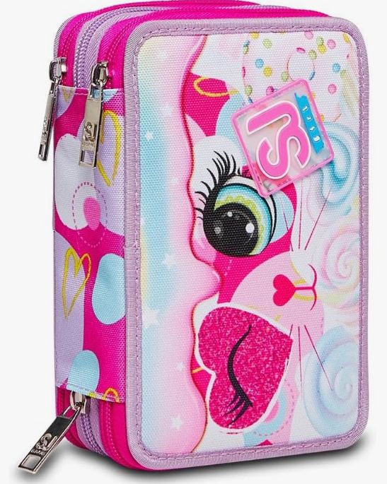 SJ GANG, Astuccio Scuola 3 Zip HEART LOLLY, Rosa