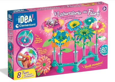 Clementoni Idea - Il Laboratorio dei Fiori, Kit Creativo per Bambini 8+ Anni, con 8 Fiori in Carta da Colorare e Profumare e Tanti Accessori da Combinare
