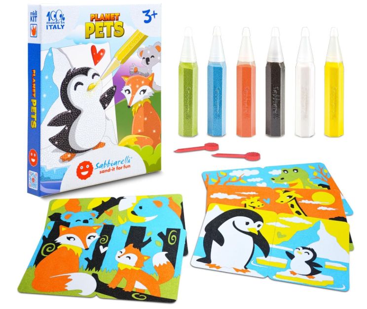 Sabbiarelli Sand-it For Fun - Kit Planet Pets Pianeta Cuccioli - Set Lavoretti Creativi: Colora con la Sabbia gli animali, Regalo di Compleanno Bambini Anni 3+