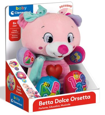 Clementoni- Betta Dolce Orsetto Peluche parlante interattivo-Gioco educativo Prima Infanzia, 6 Mesi+