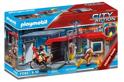 PLAYMOBIL City Action 71193 Stazione Dei Vigili Del Fuoco Con Motocicletta, Valigetta Apribile E Trasportabile Con Manico