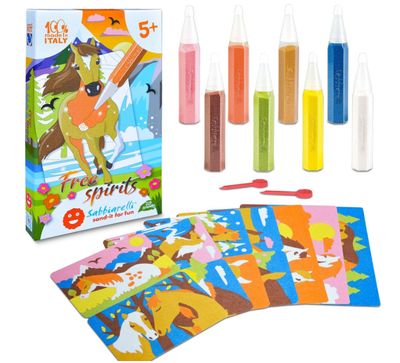 Sabbiarelli Sand-it For Fun - Kit Free Spirits Cavalli - Set Lavoretti Creativi: Colora con la Sabbia i cavalli, Bambini Anni 5+ Sabbiarelli Sand-it For Fun - Kit Free Spirits Cavalli - Set Lavoretti Creativi: Colora con la Sabbia i cavalli, Bambini Anni 5+