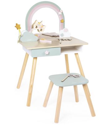 Janod Toletta in Legno per bambina con Accessori inclusi Tavolino con Specchio e sgabello