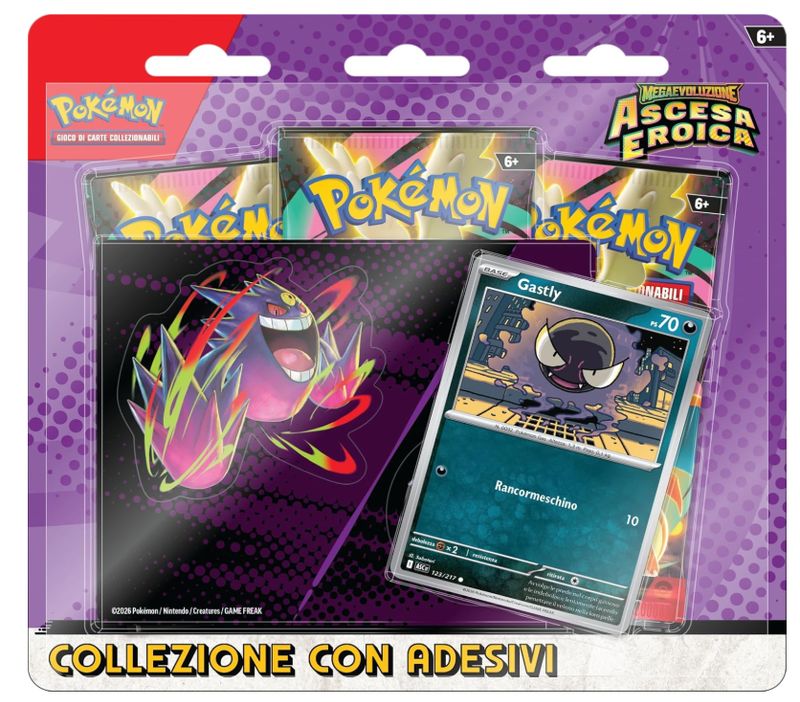 Pokémon: collezione con adesivi (Gastly) dell’espansione Scarlatto e Violetto - Ascesa Eroica del GCC Pokémon (una carta promozionale olografica e tre buste di espansione)