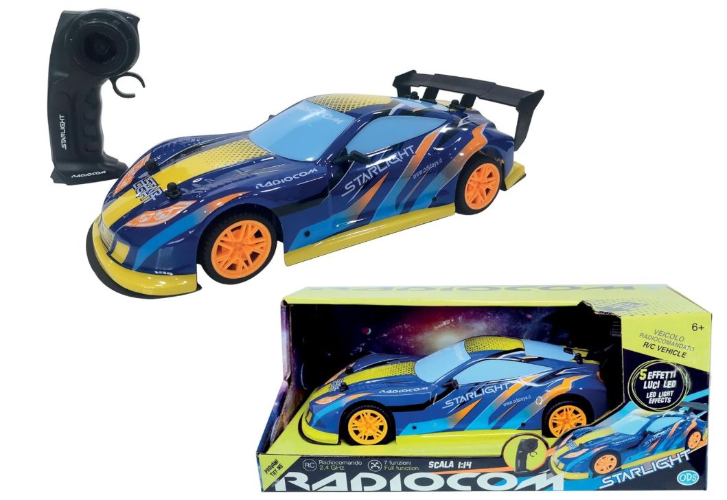 Radiocom Macchina Radiocomandata Starlight Scala 1:14, Telecomando 2.4 Ghz Carica USB 5 effetti luminosi Radiocom Macchina Radiocomandata Starlight Scala 1:14, Telecomando 2.4 Ghz Carica USB 5 effetti luminosi