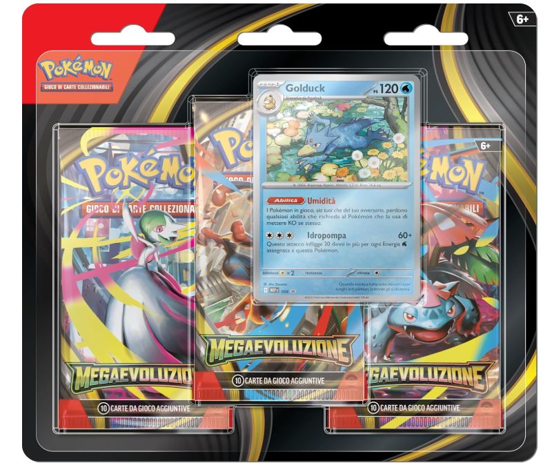 Pokémon: confezione da tre buste (Golduck) dell’espansione Megaevoluzione del GCC Pokémon (una carta promozionale olografica e tre buste di espansione)