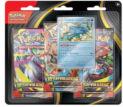 Pokémon: confezione da tre buste (Golduck) dell’espansione Megaevoluzione del GCC Pokémon (una carta promozionale olografica e tre buste di espansione)