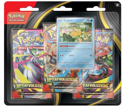 Pokémon: confezione da tre buste (Psyduck) dell’espansione Megaevoluzione del GCC Pokémon (una carta promozionale olografica e tre buste di espansione)