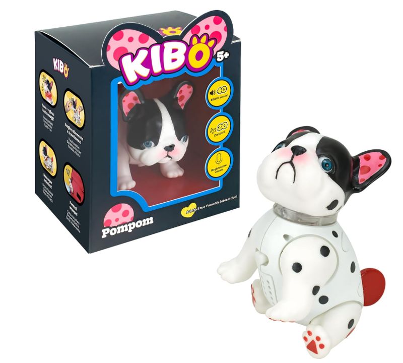 Rocco Giocattoli Kibo Pompom, Bulldog Francese Interattivo, per Bambini dai 5 anni in su, Due Modalià di Gioco