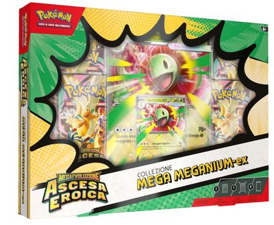 Pokémon: collezione Mega Meganium-ex dell’espansione Megaevoluzione - Ascesa Eroica del GCC Pokémon (una carta promozionale olografica, una carta lenticolare gigante e quattro buste di espansione)