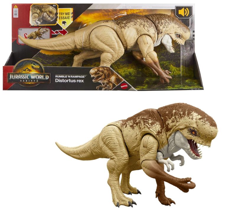 Mattel Jurassic World Distortus Rex 55 cm di Lunghezza con Ruggito devastante e Movimento reale