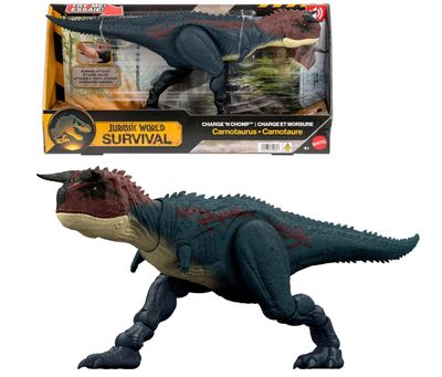 Mattel Jurassic World - Carnotauro Charge 'N Chomp, dinosauro con ruggiti che corre e morde, azione speciale carica e divora attivabile con pulsante Mattel Jurassic World - Carnotauro Charge 'N Chomp, dinosauro con ruggiti che corre e morde, azione speciale carica e divora attivabile con pulsante