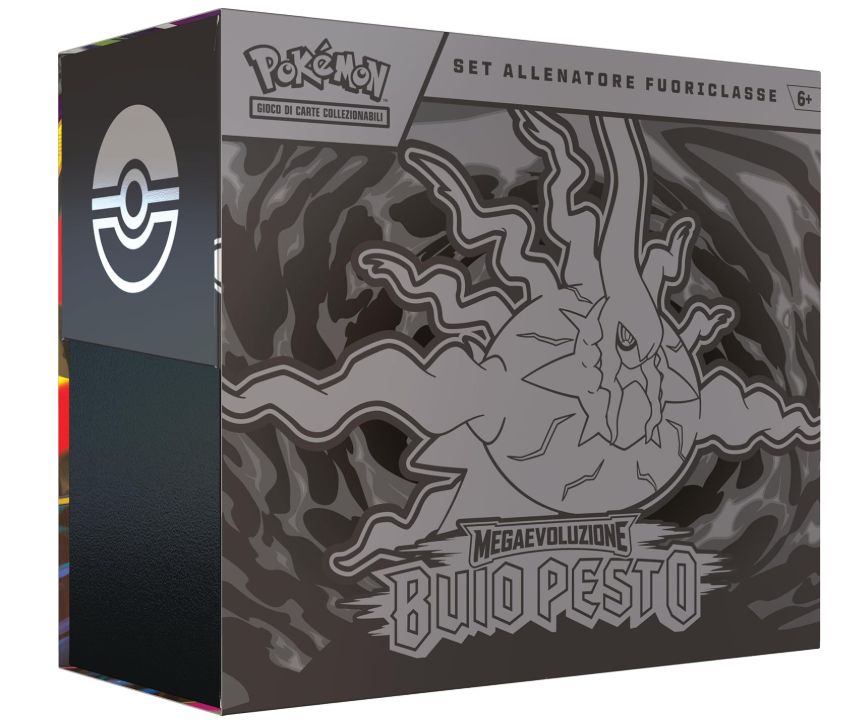 Pokémon Set Allenatore Fuoriclasse dell’espansione Megaevoluzione - Buio Pesto del GCC Pokémon (1 carta promozionale a figura intera, 9 buste di espansione e accessori premium), Edizione in Italiano