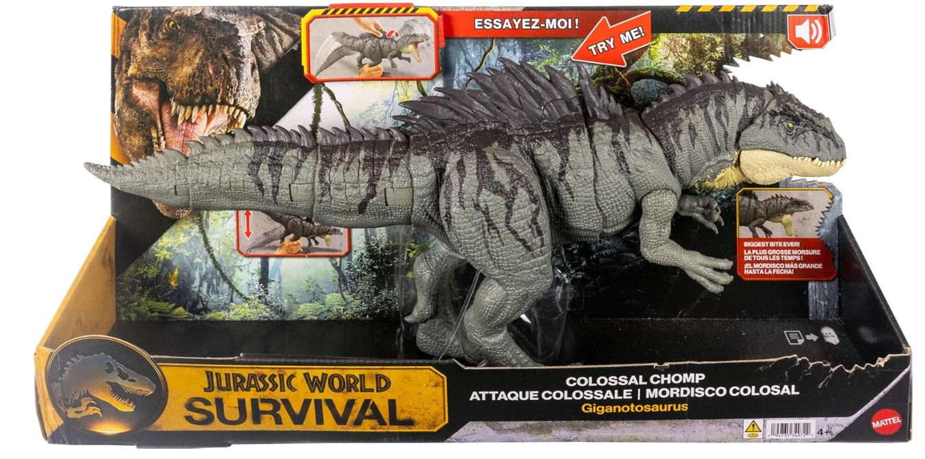 Mattel Jurassic World Fauci Colossali Giganotosauro Action Figure con suoni reali