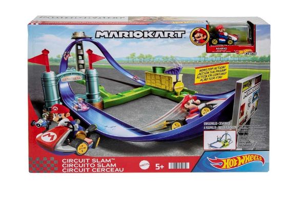 Mattel HGK59 Hot Wheels Super Mario Kart Circuito Slam Track Set Pista con macchinina di Super mario inclusa