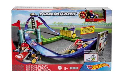 Mattel HGK59 Hot Wheels Super Mario Kart Circuito Slam Track Set Pista con macchinina di Super mario inclusa