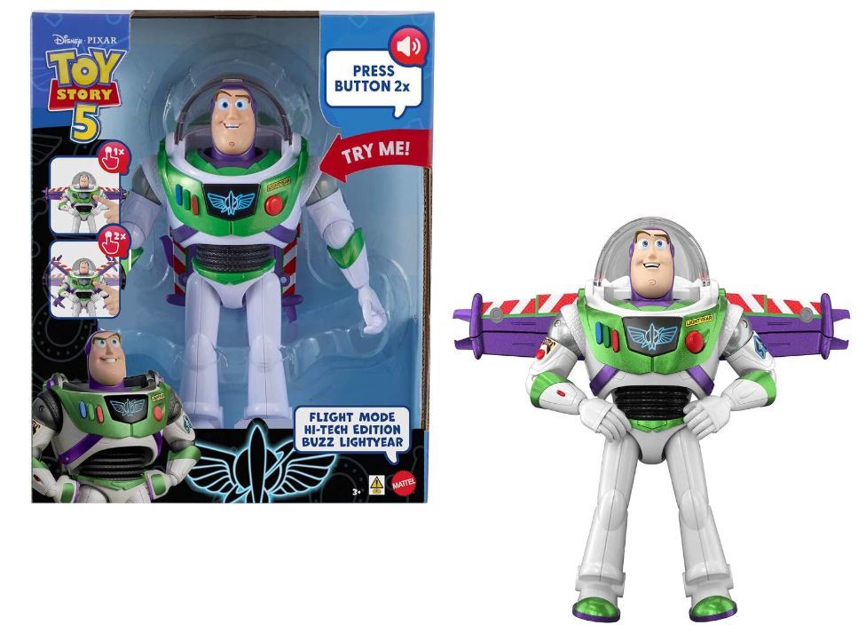 Mattel Disney Pixar Toy Story 5 - Buzz Lightyear Hi-Tech, action figure da 30cm con modalità volo e attivazione ali tramite pulsanti, riproduce oltre 35 suoni e frasi dal film, 3+ anni