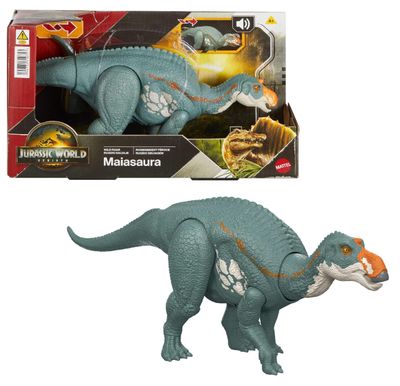 Mattel Jurassic World La Rinascita Maiasaura Ruggito Selvaggio, dinosauro giocattolo con attacco multidirezionale azionato con la coda e suoni, snodato, gioco digitale Mattel Jurassic World La Rinascita Maiasaura Ruggito Selvaggio, dinosauro giocattolo con attacco multidirezionale azionato con la coda e suoni, snodato, gioco digitale