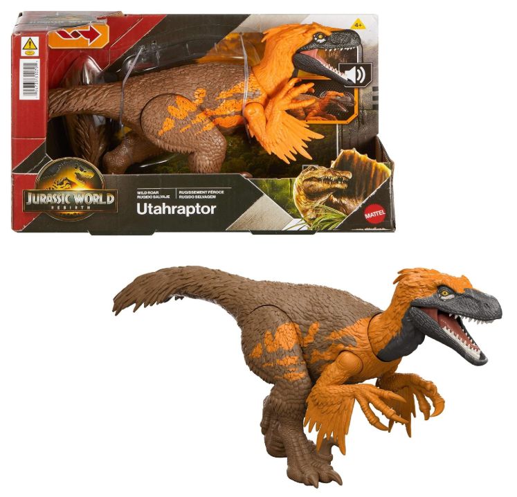 Mattel Jurassic World La Rinascita Utahraptor Ruggito Selvaggio, dinosauro giocattolo con attacco multidirezionale azionato con la coda e suoni, snodato, gioco digitale Mattel Jurassic World La Rinascita Utahraptor Ruggito Selvaggio, dinosauro giocattolo con attacco multidirezionale azionato con la coda e suoni, snodato, gioco digitale
