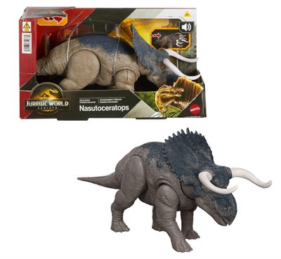 Mattel Jurassic World La Rinascinta Nasutoceratopo Ruggito Selvaggio, dinosauro giocattolo con attacco multidirezionale azionato con la coda e suoni Mattel Jurassic World La Rinascinta Nasutoceratopo Ruggito Selvaggio, dinosauro giocattolo con attacco multidirezionale azionato con la coda e suoni