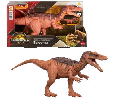 Mattel Jurassic World La Rinascita Baryonyx Ruggito Selvaggio, dinosauro giocattolo con attacco multidirezionale azionato con la coda e suoni, snodato, gioco digitale Mattel Jurassic World La Rinascita Baryonyx Ruggito Selvaggio, dinosauro giocattolo con attacco multidirezionale azionato con la coda e suoni, snodato, gioco digitale