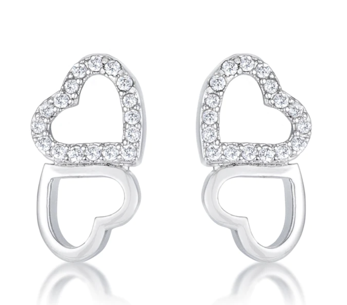 Double Heart Earrings Silver