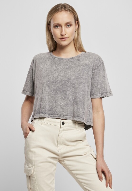 Ladies` Acid Washed Cropped Tee