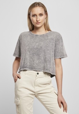 Ladies` Acid Washed Cropped Tee