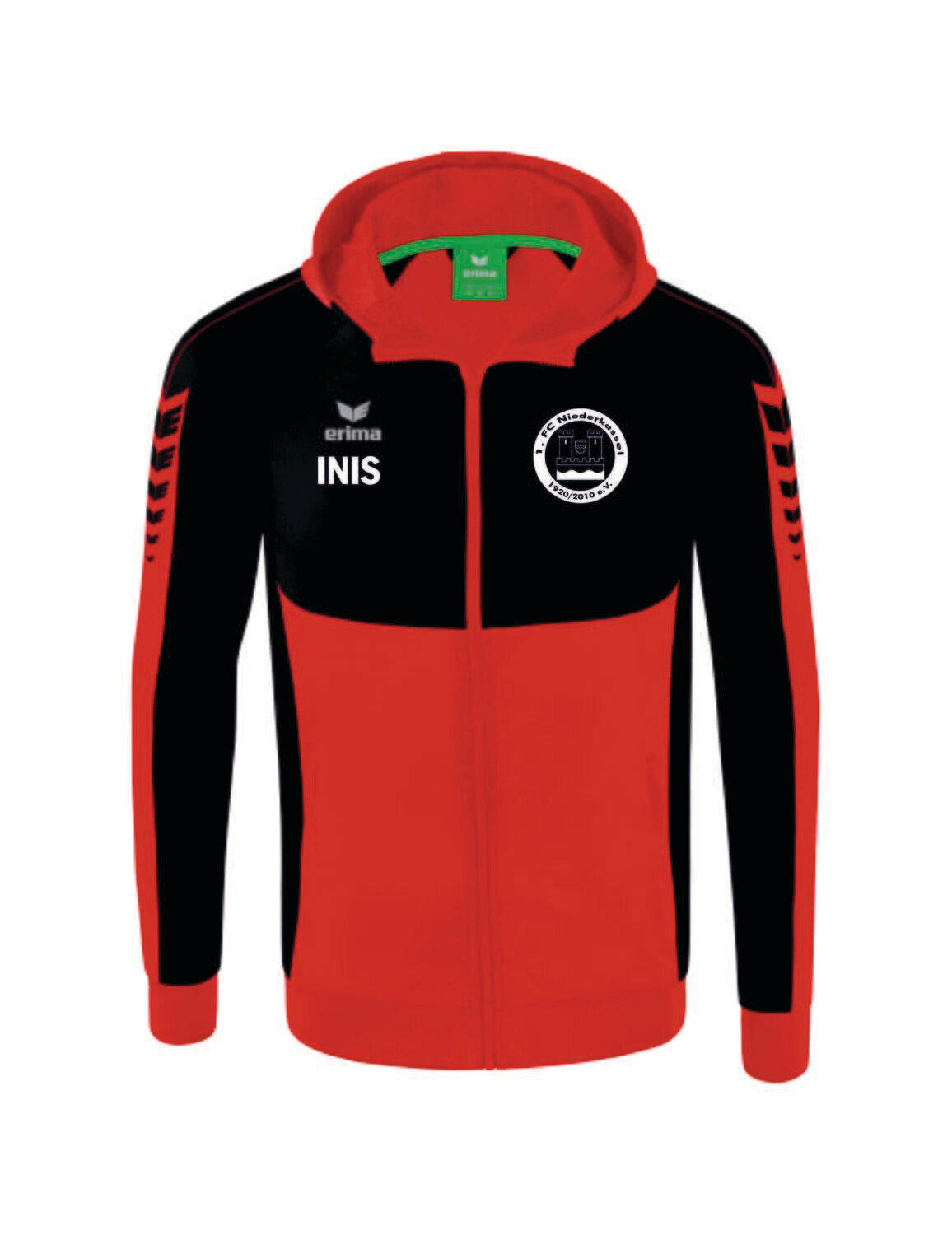 Erima SIX WINGS TRAININGSJACKE MIT KAPUZE inkl. FCN Logo, Größe: 116, Farbe: rot/schwarz