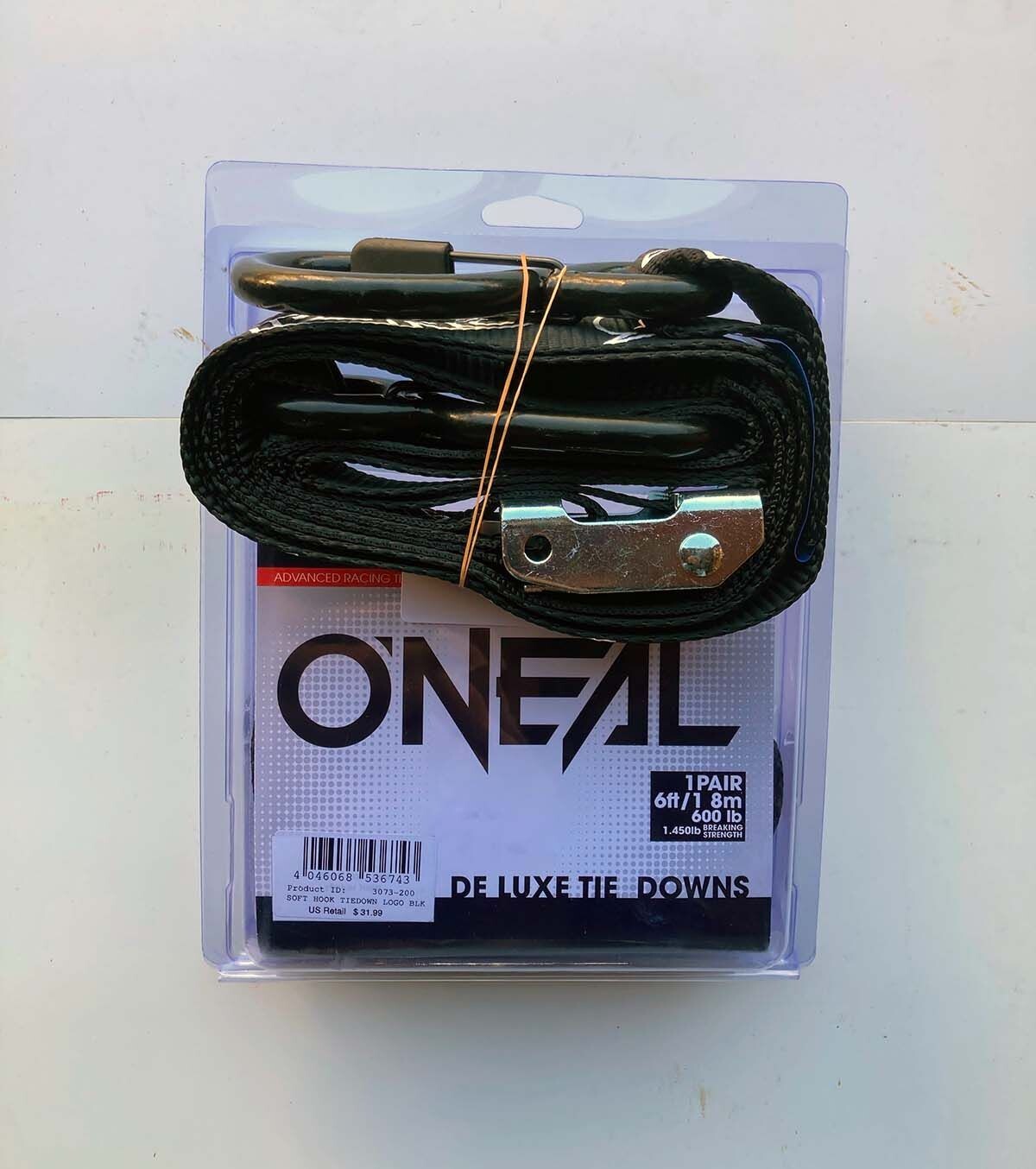 O'Neal Deluxe Cam Buckle Tie Downs, 1.5" x 6', Built in Soft Straps, S-Hooks with Spring Clips