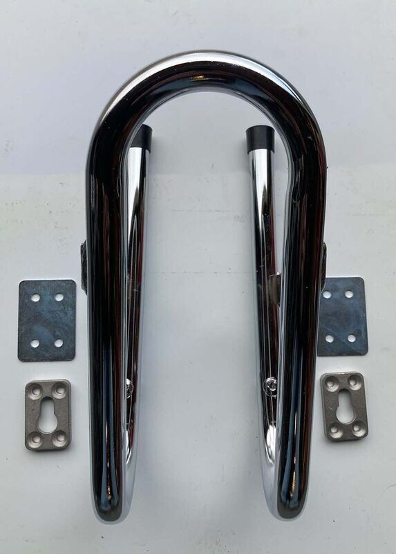 3/5" Wide Removable M/C Wheel Chock, Chrome Finish, Mounting Hardware Included
