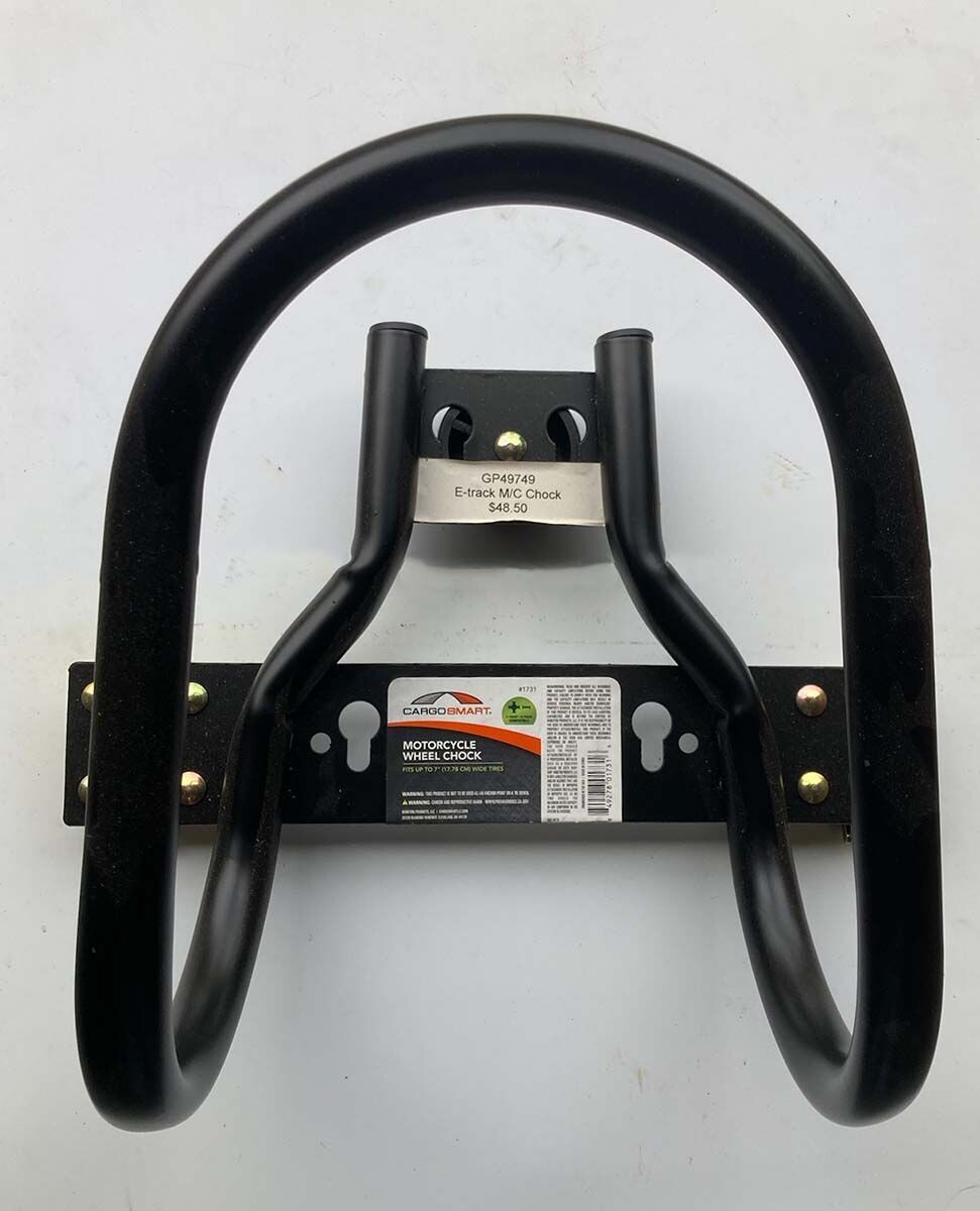 E Track Mount M/C Wheel Chock, 5.5" Wide, Black Powder Coat Finish