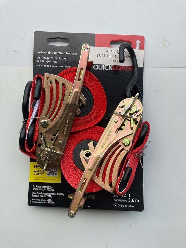 2 Pack 1" x 12' Quick Loader Ratchet Straps, 500# Capacity, Rubber Coated S-Hooks. Best ratchet strap you can buy!!