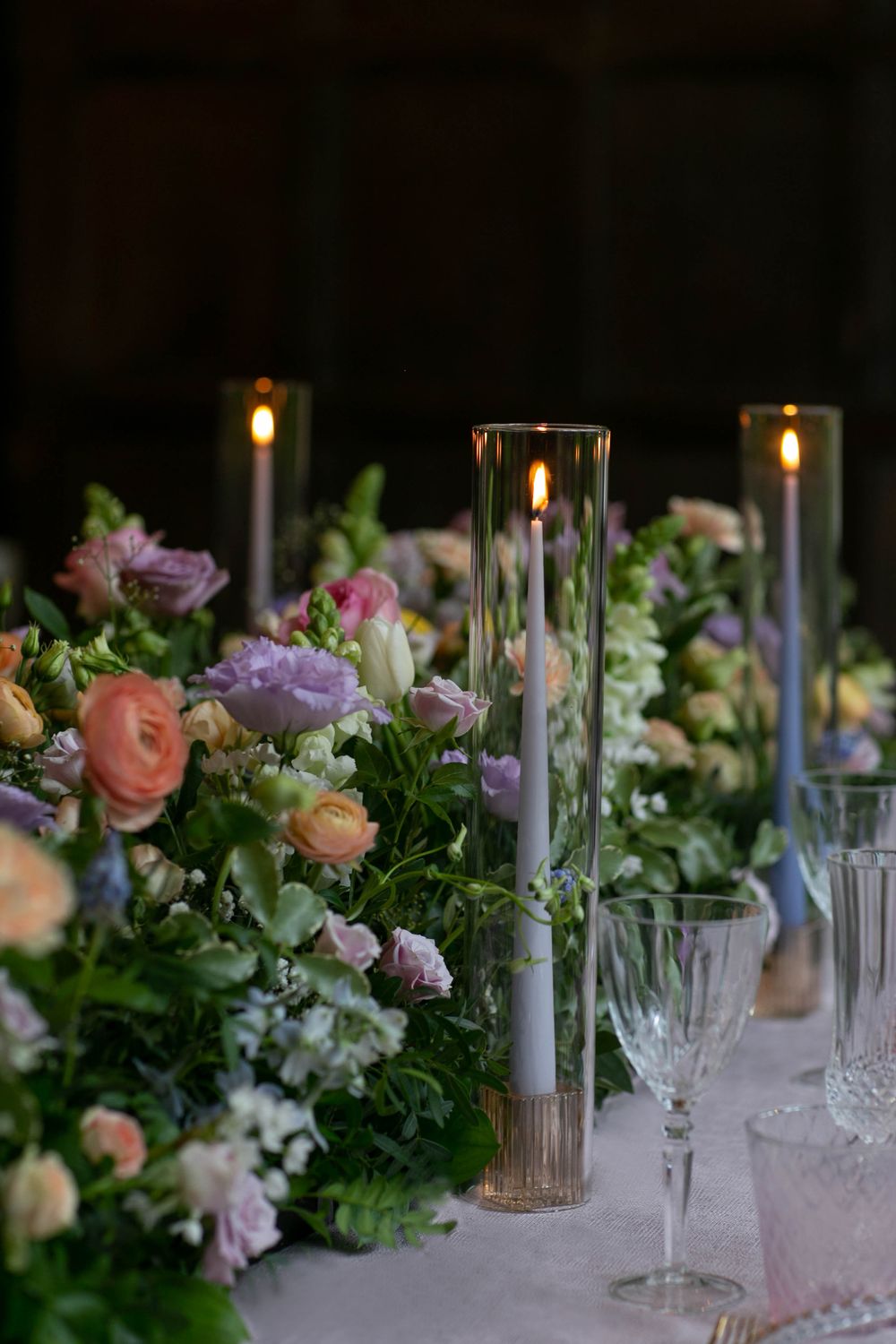 Glass chimney cover and low candlestick set