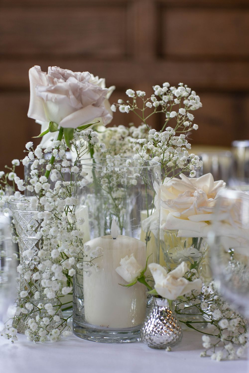Glass cylinder trio with flower jars Small centrepiece