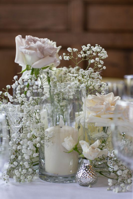 Glass cylinder trio with flower jars Small centrepiece