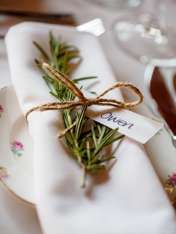 Rosemary or Lavender sprig with Kraft name tag &amp; twine tie