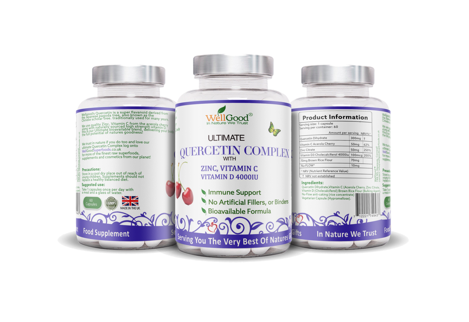 Ultimate Quercetin Complex With Zinc, Vitamin D 4,000iu & Vitamin C Acreola Cherry | 6 Week Supply | 90 Veg Capsules 
