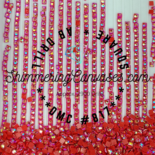 Square AB Drills DMC #817- Coral Red, Very Dark