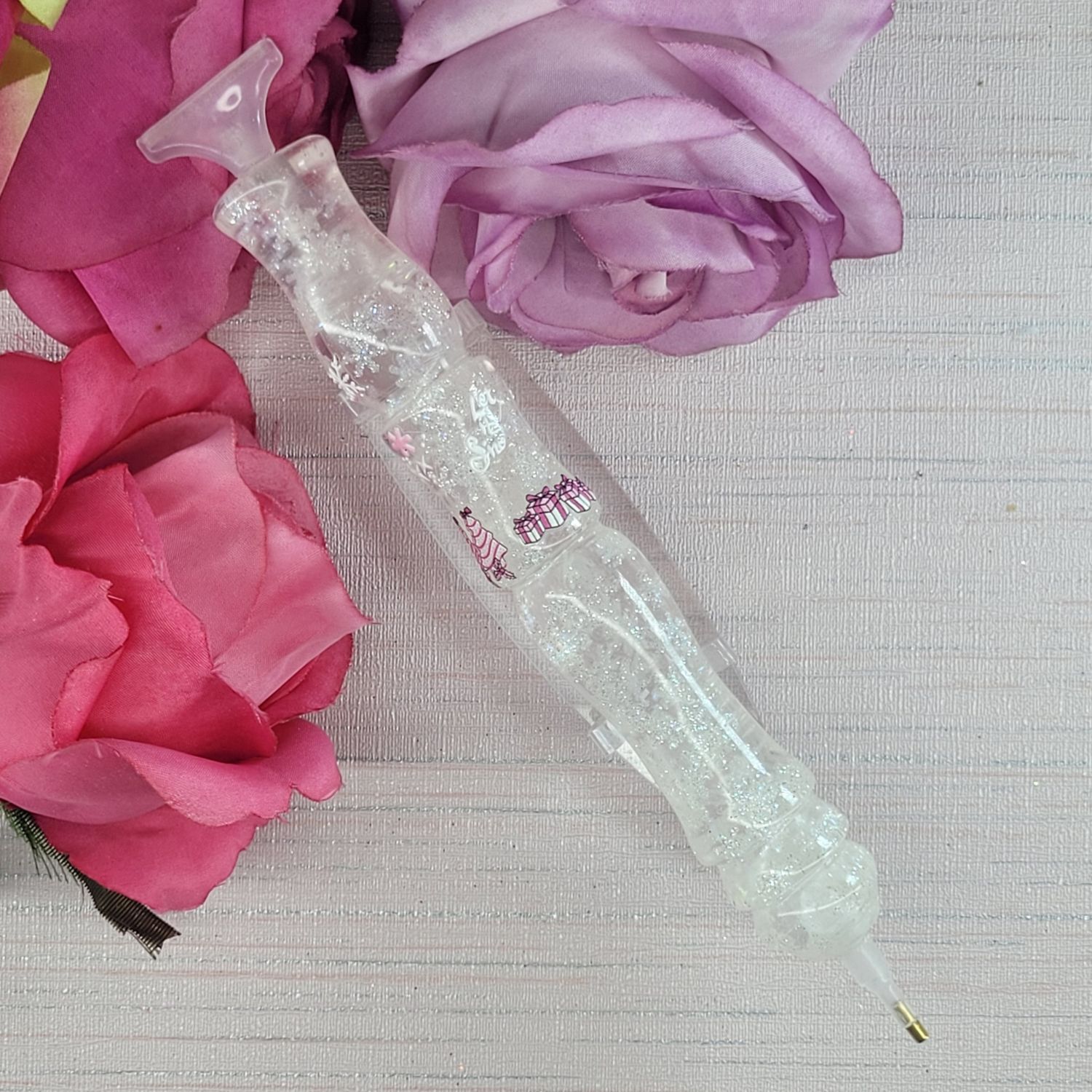 ***Diamond painting Pen 6” White glittered snowflakes