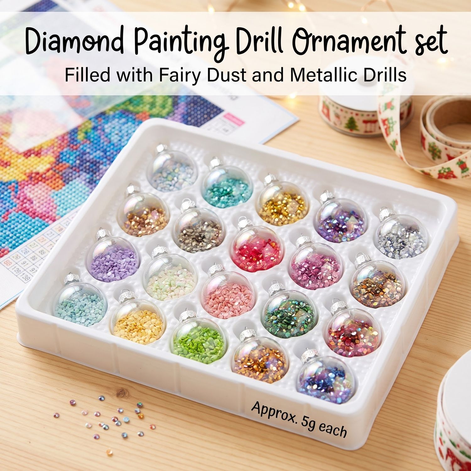 Square Fairy Dust and Metallic Drill Ornament Christmas Gift Set