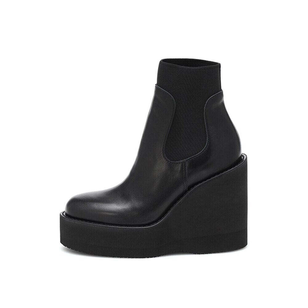 Woman‘s ANKLE Boots Chelsea Boots Genuine Leather Round Toe Wedges British Style Martin Boots