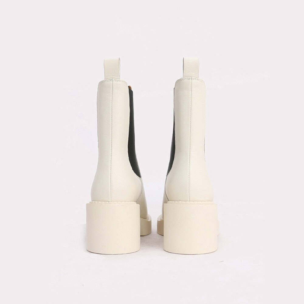 Woman‘s Chelsea Boots Square Heel Genuine Leather White Modern Boots Martin Boots Slip On High Heel Platform ANKLE Boots