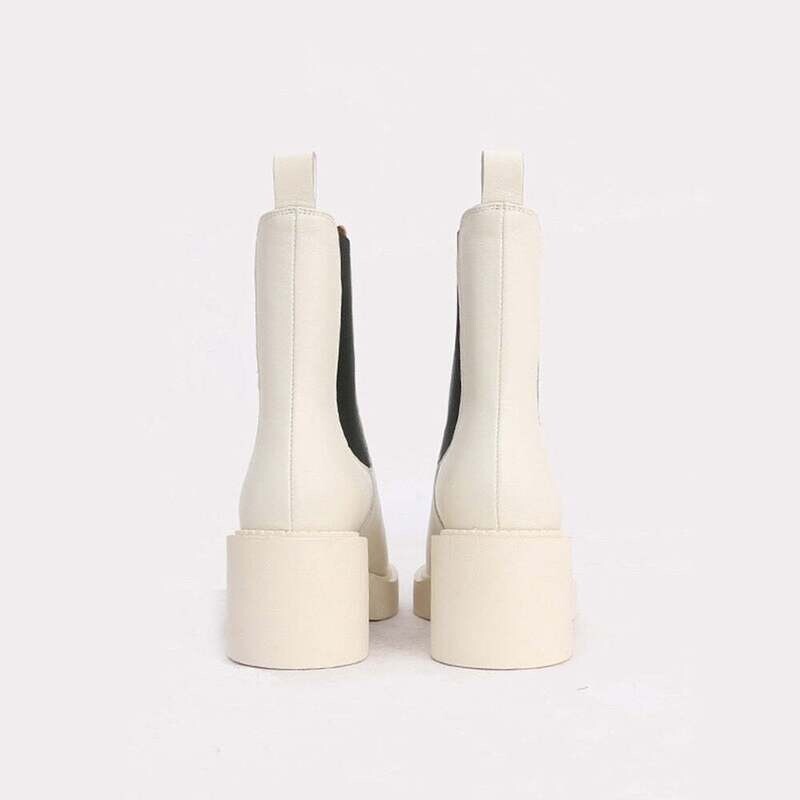 Woman‘s Chelsea Boots Square Heel Genuine Leather White Modern Boots Martin Boots Slip On High Heel Platform ANKLE Boots