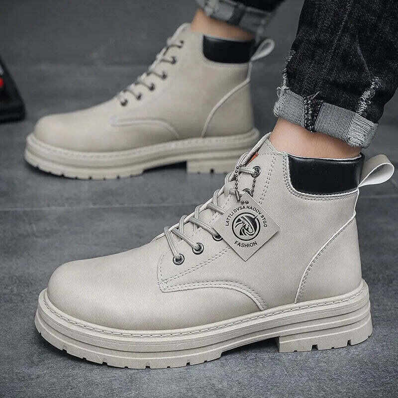 Martin Boots Men&#39;s Autumn High Help Work Wear Short Boots British Outdoor Waterproof Leather Boots